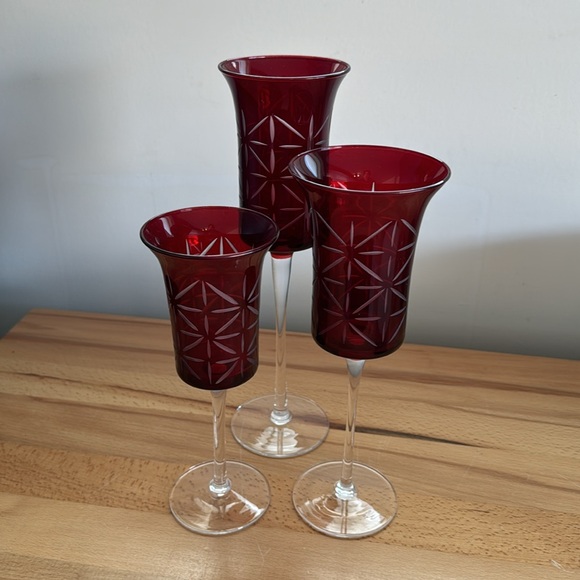 PartyLite Garnet Stemmed Tea light Trio - Picture 2 of 7